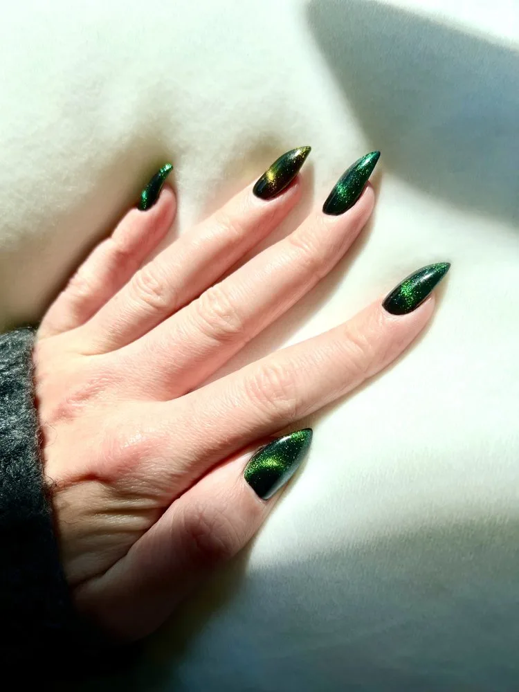 Dark forest-green gel manicure at Sokha&rsquo;s Nails & Spa, Glen Allen