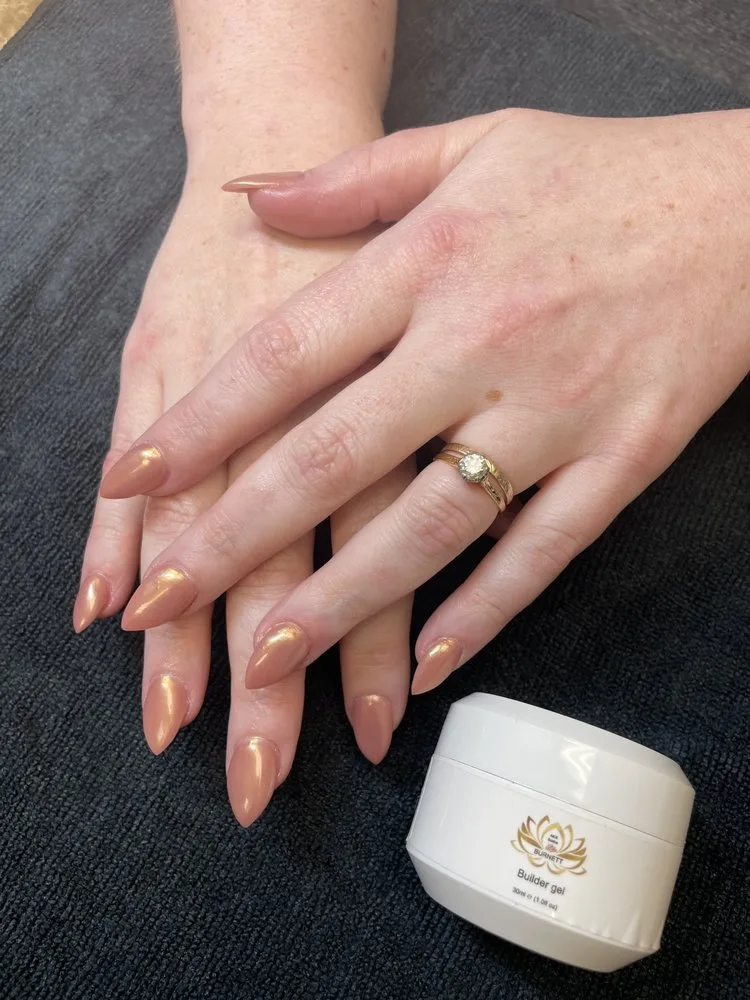 Soft beige gel manicure, short square shape at Sokha&rsquo;s Nails & Spa, Glen Allen