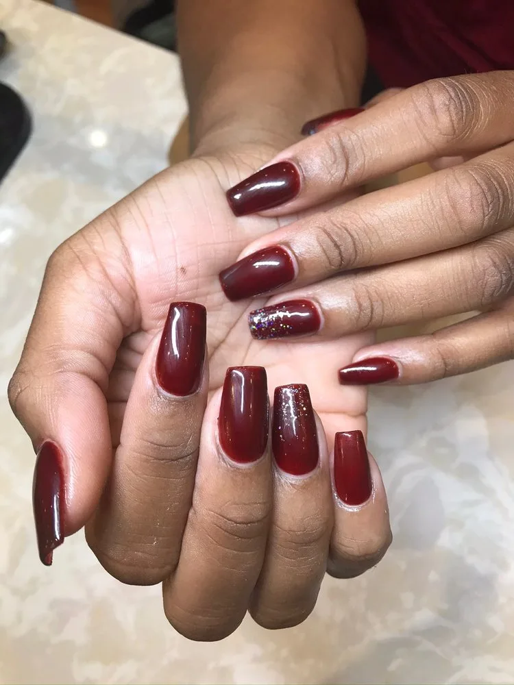 Deep burgundy gel manicure at Sokha&rsquo;s Nails & Spa, Glen Allen